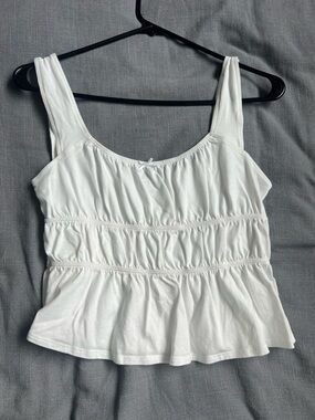 Sunday Best White Ruched Peplum Tank Top